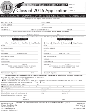 To View and Print the R Robert Dale Scholarship Application  Form