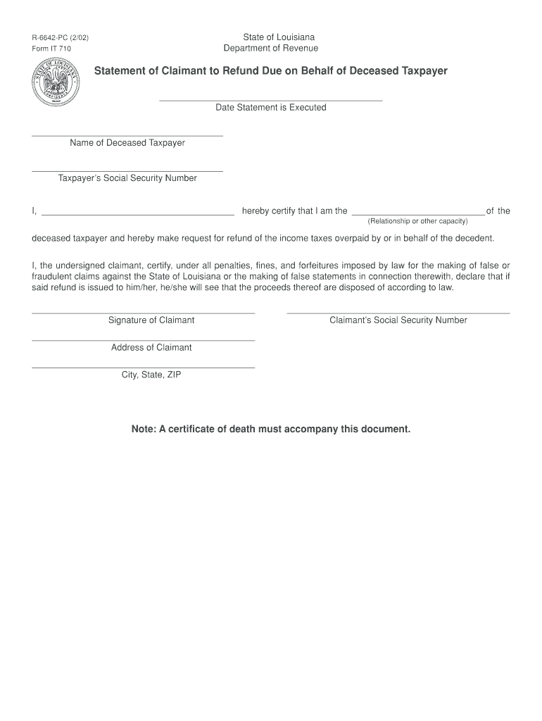 Get and Sign Form R 6642 it 710  Louisiana Department of Revenue 2002