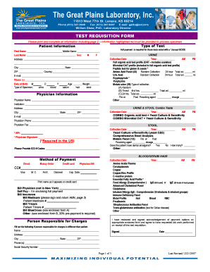 TEST REQUISITION FORM Great Plains Laboratory