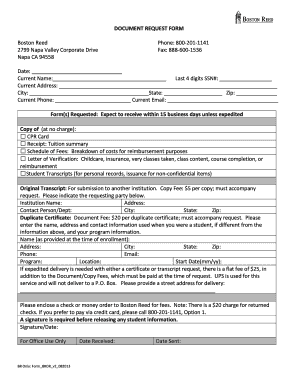 Boston Reed College Transcript Request  Form
