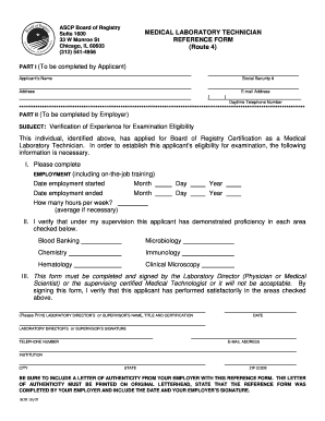  MEDICAL LABORATORY TECHNICIAN REFERENCE FORM ASCP Ascp 2007