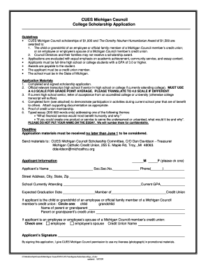 CUES Michigan Council College Scholarship Application Cues  Form
