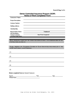 Work Completion Form