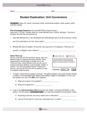 Unit Conversions Gizmo Answer Key PDF  Form