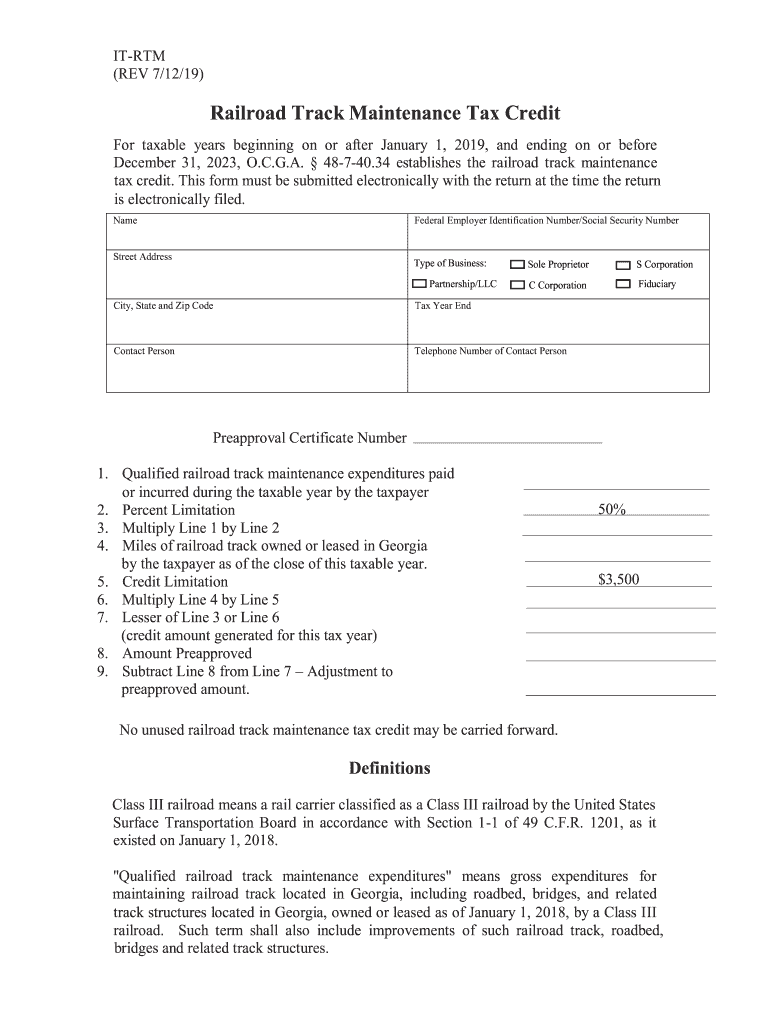 Railroad Track Maintenance Tax Credit  Form