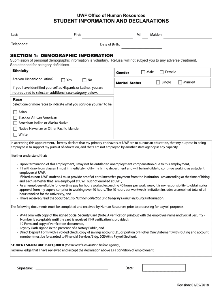  Student Employment Forms University of West Florida 2018-2024