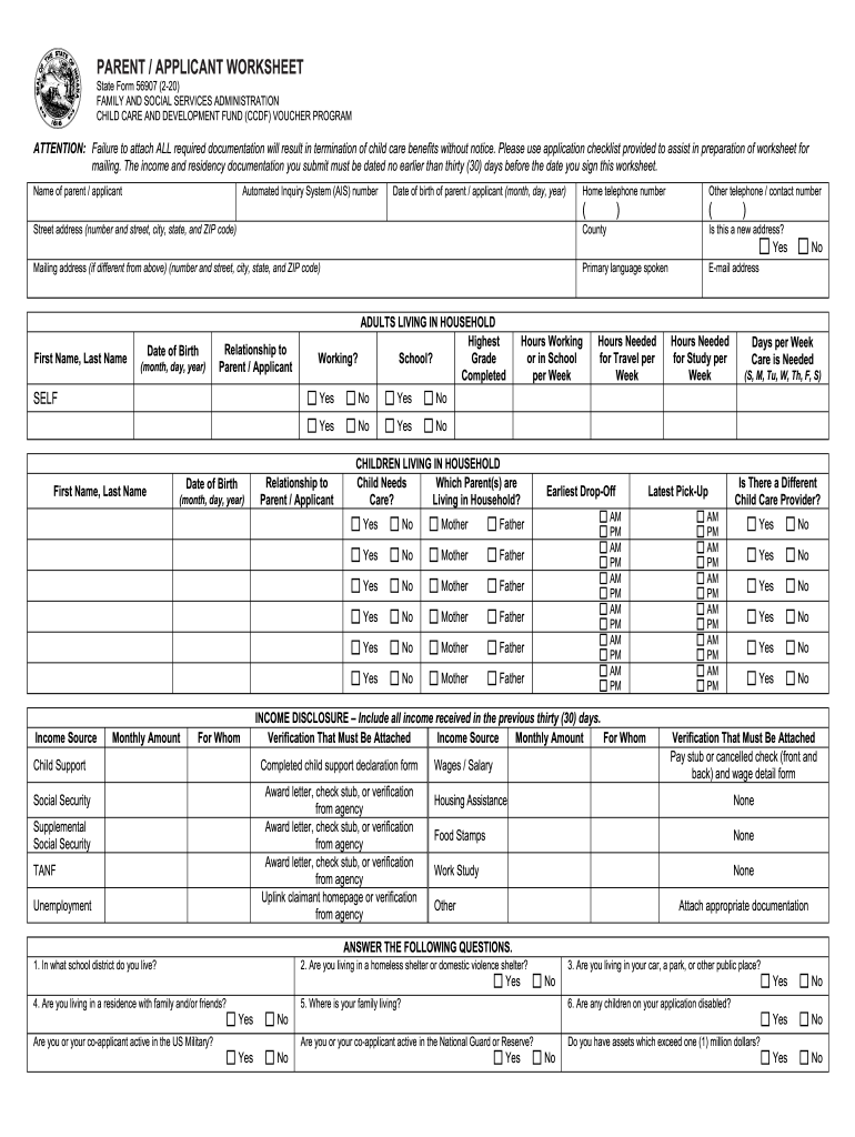 PARENT APPLICANT WORKSHEET  Form