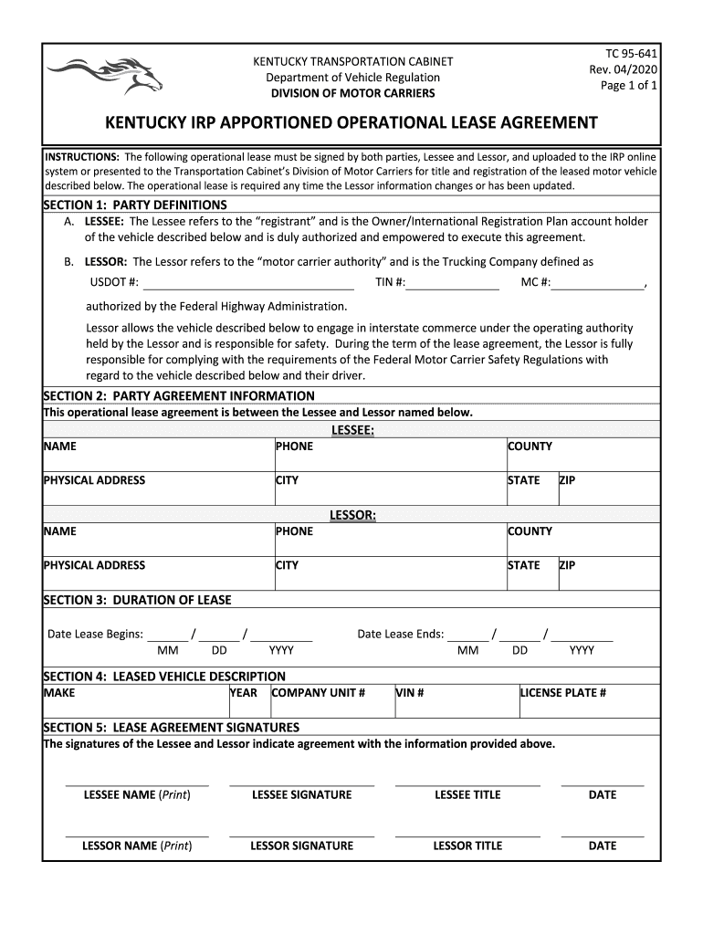 Kentucky Irp Apportioned Operational Lease Agreement  Form
