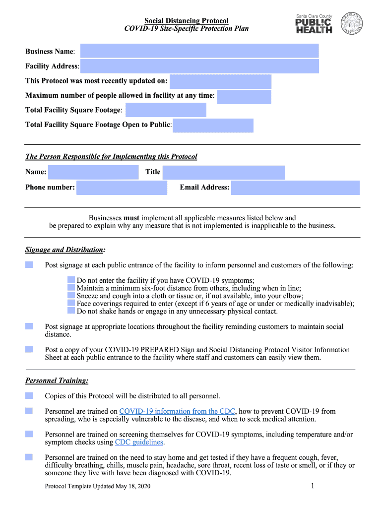  CA Social Distancing Protocol Santa Clara County 2020-2024