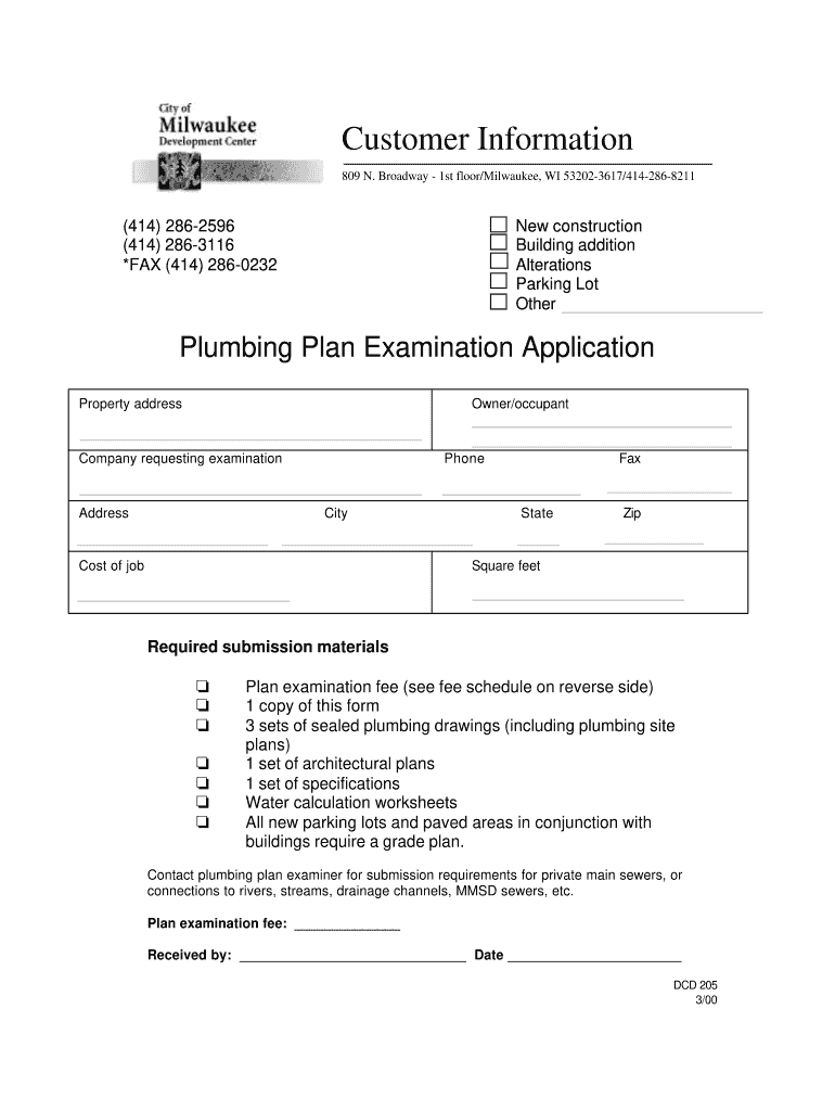  Plumbing Plan Examination Application 2000