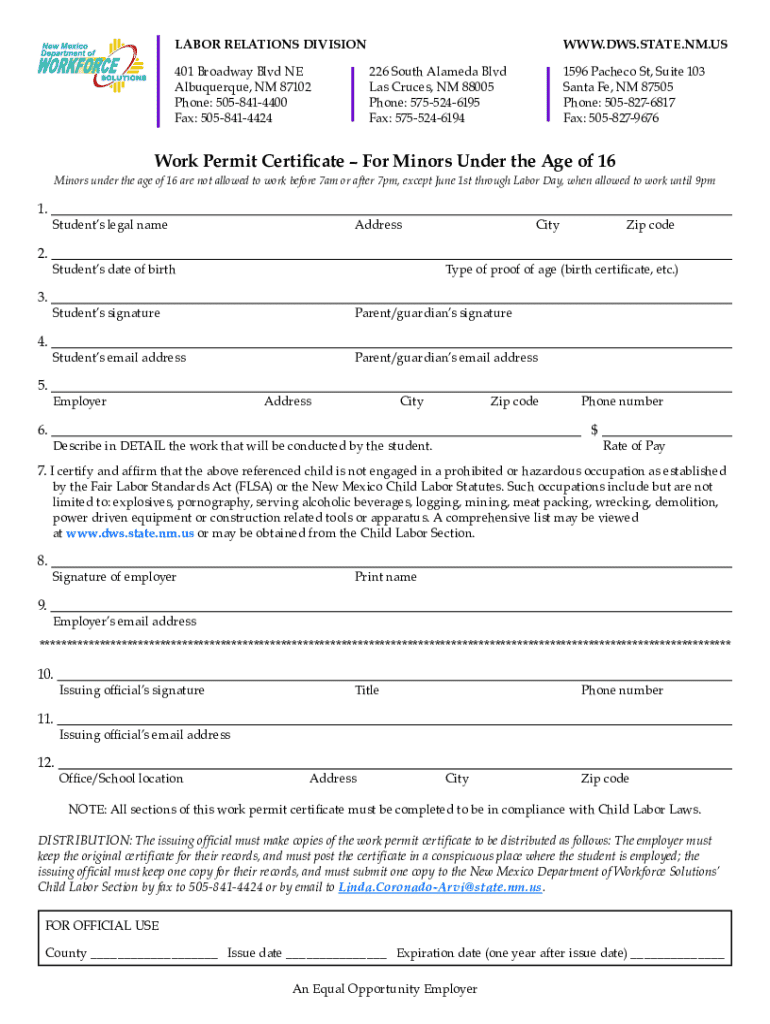 Workers Permit New Mexico  Form