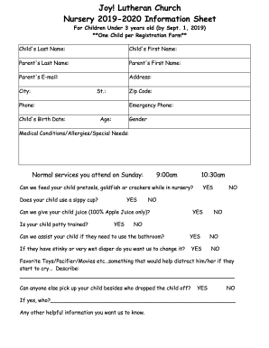 Church Nursery Child Information Sheet - Fill Out and Sign Printable PDF  Template | signNow