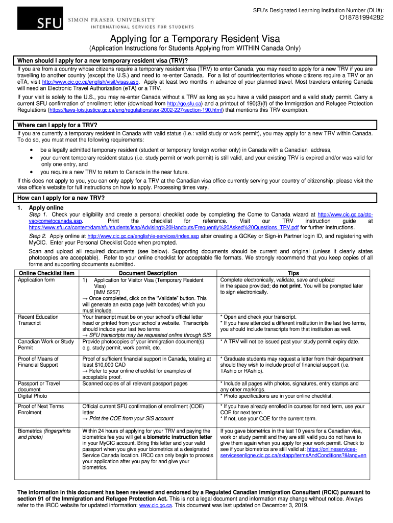  Apply for a Temporary Resident Visa Simon Fraser University 2019