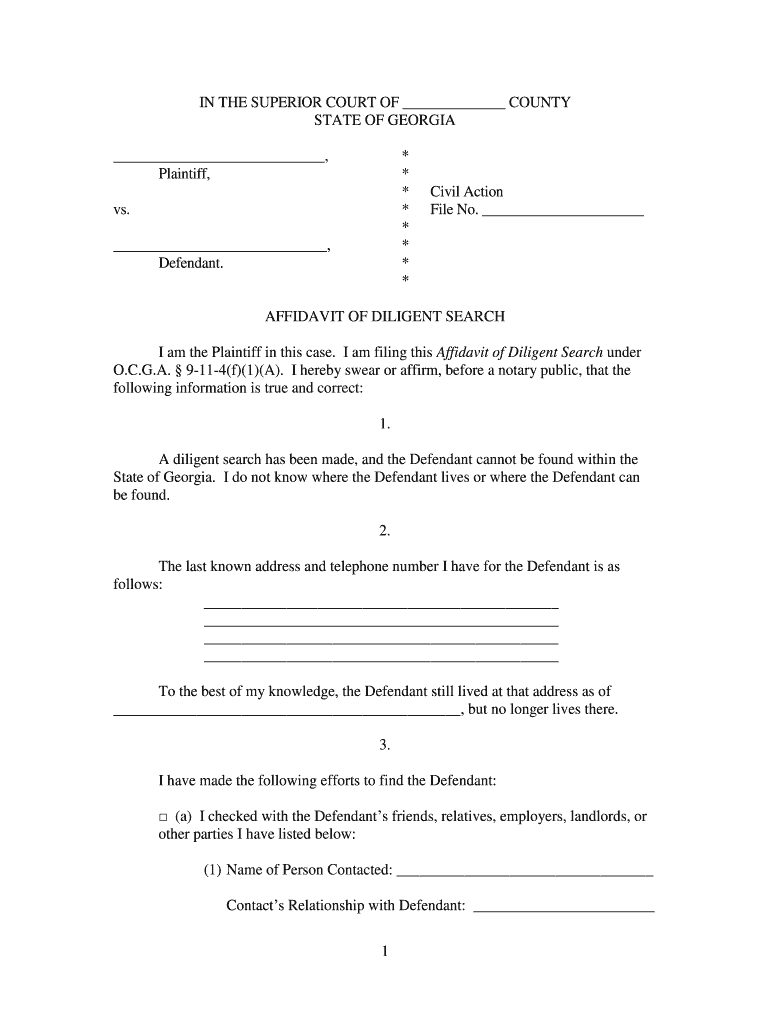  Affidavit of Due Diligence Template 2019-2024