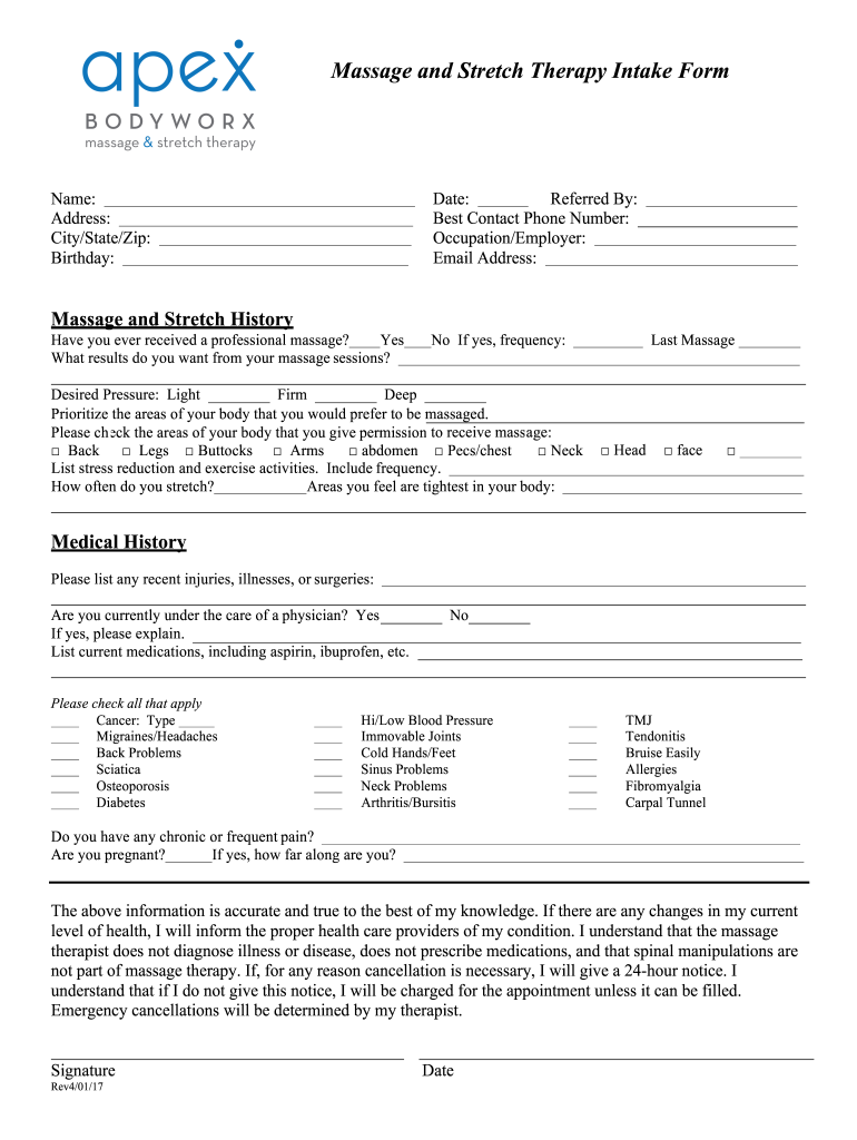 22 Printable Client Intake Form Massage Therapy Templates