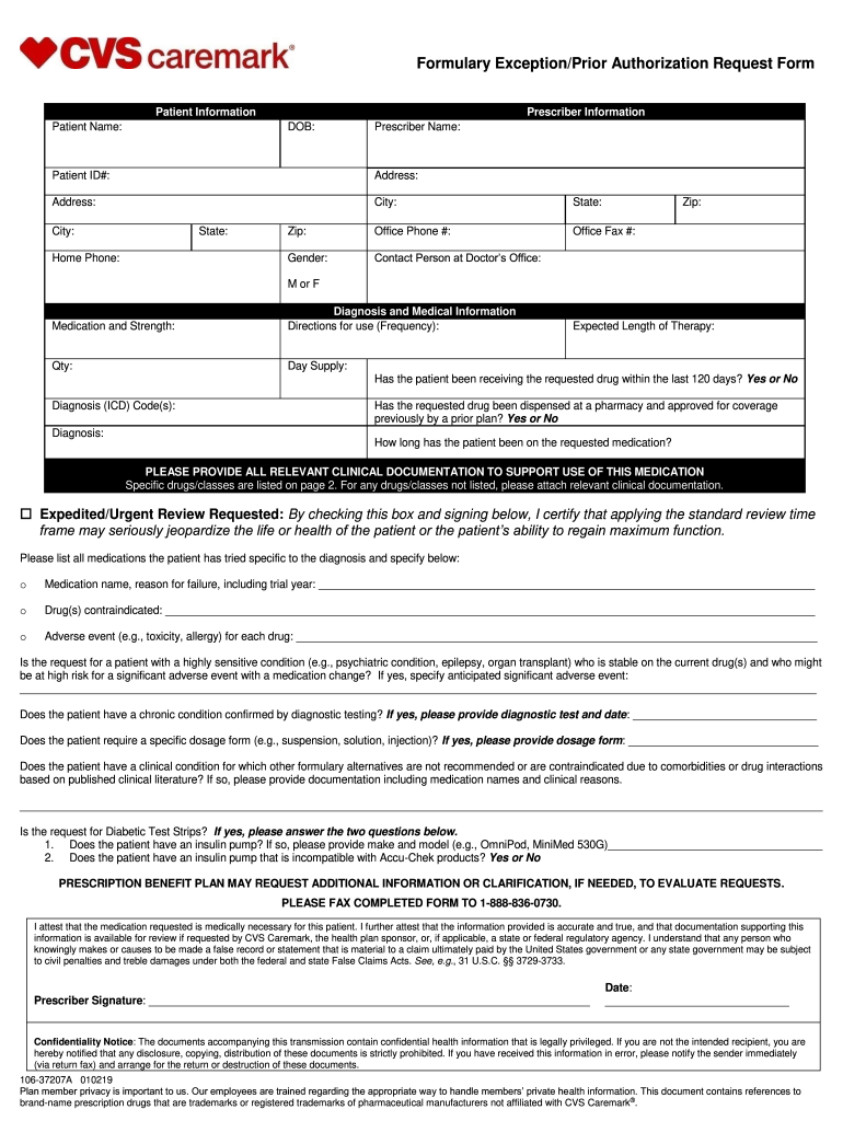  Formulary ExceptionPrior Authorization Request Form 2019