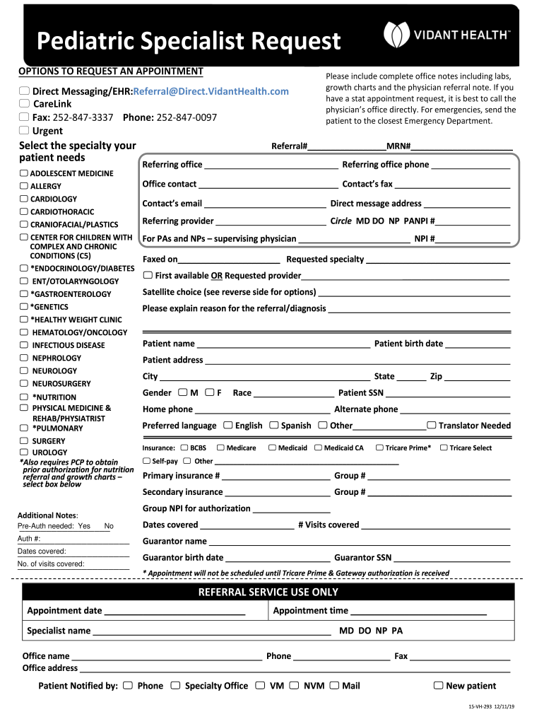  Pediatric Center Forms 2019