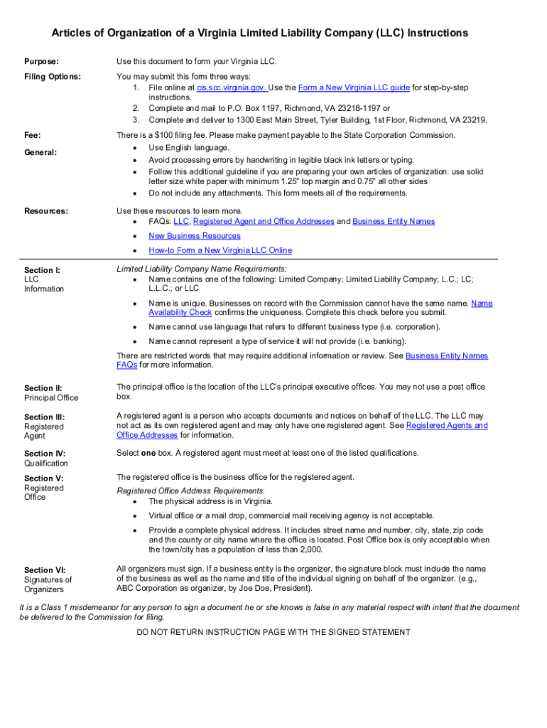  Articles of Organization of a Virginia Limited Liability Company 2022-2024