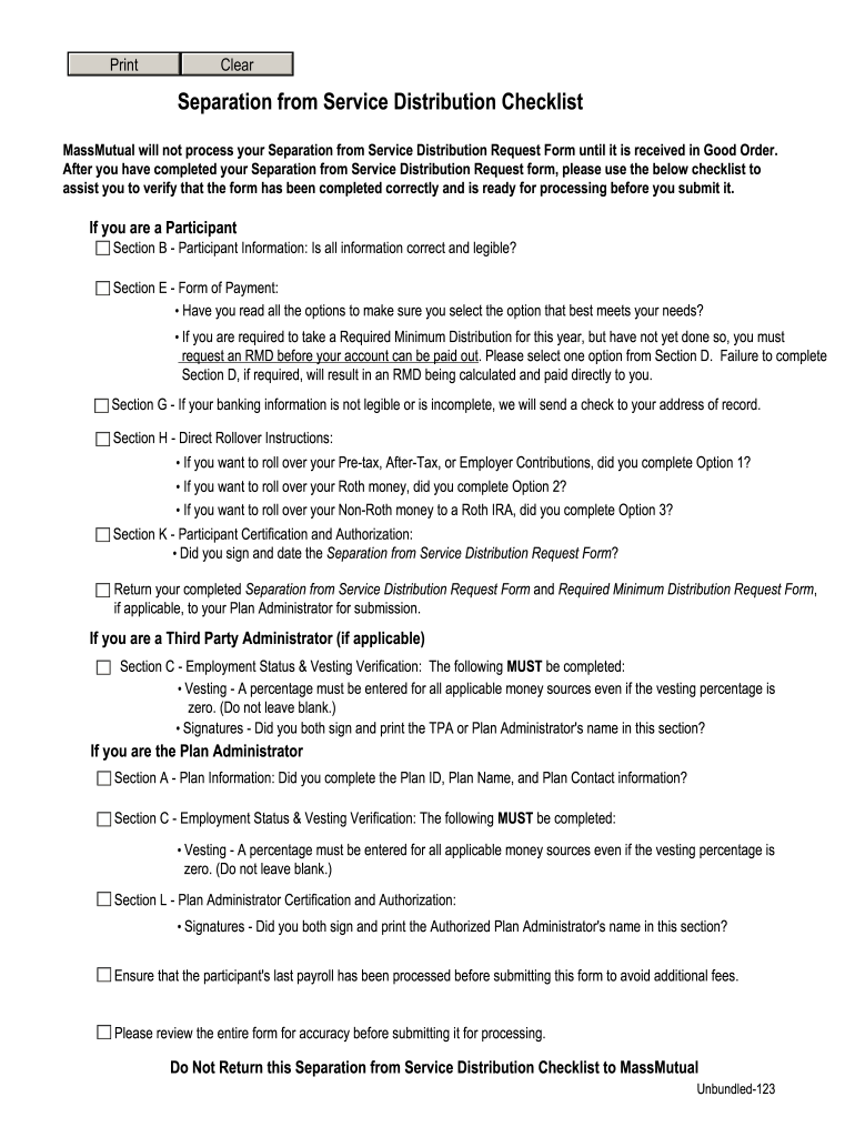  Mass Mutual Separation from Service Distribution Request Form 2020-2024