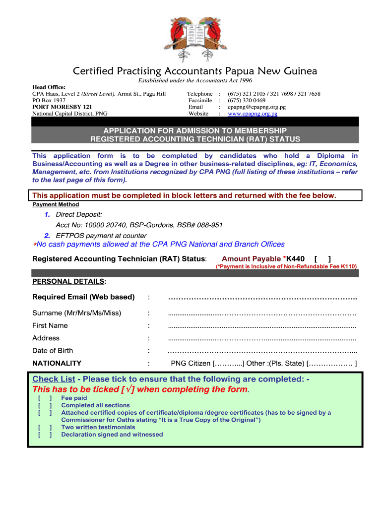 Cpa Png Application Form PDF