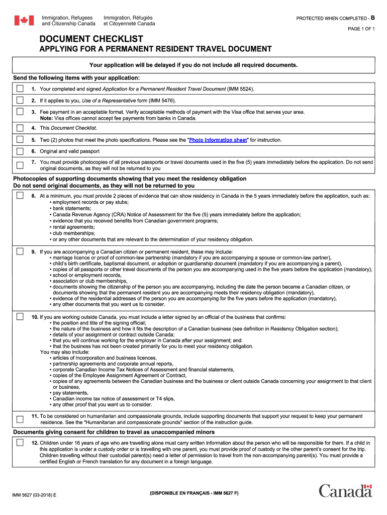  IMM5627 E Document Checklist Applying for a Canada Ca 2018-2024