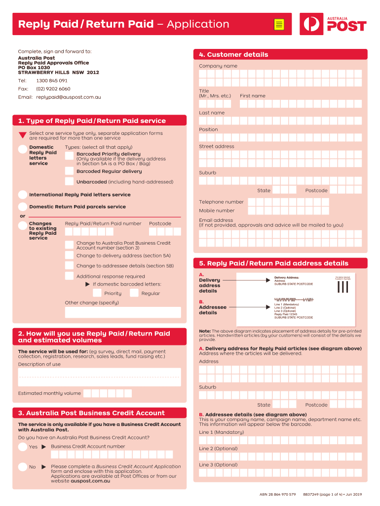 Australia Post Reply Paid  Form
