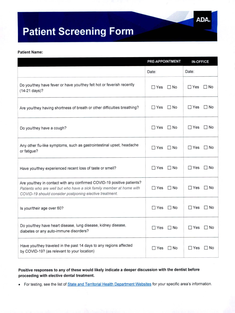 Ada Covid Screening Form