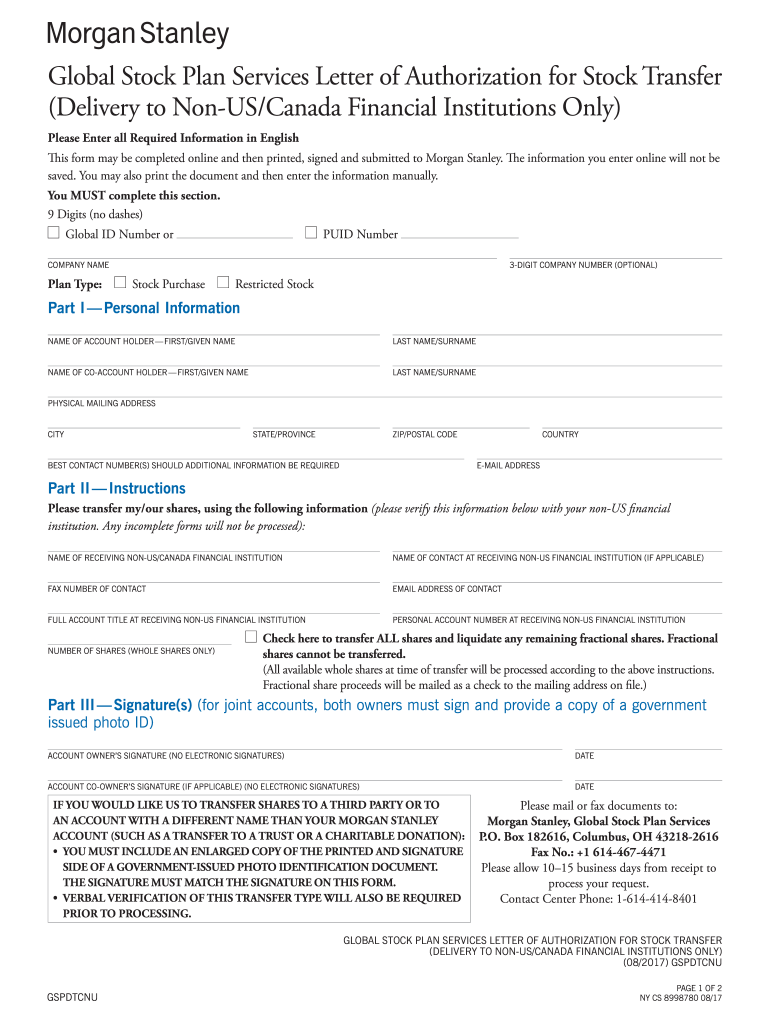 Global Stock Plan Services Letter of Authorization for Stock  Form