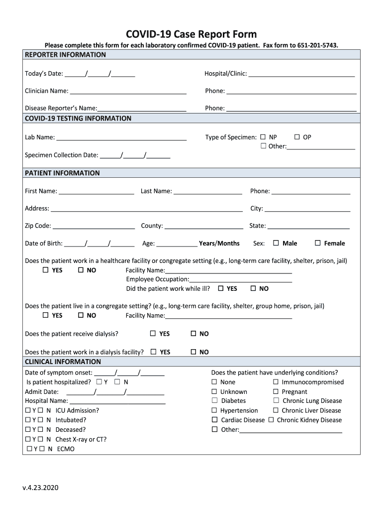 COVID 19 Case Report Form COVID 19 Case Report Form