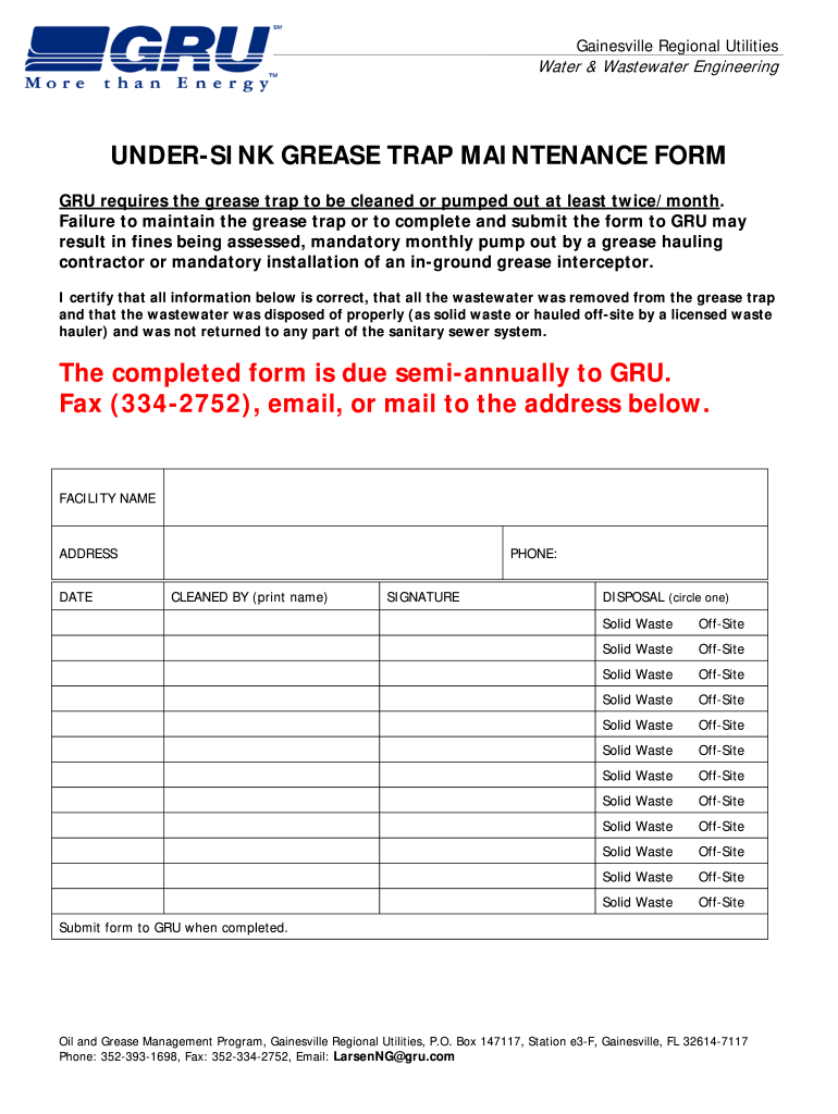 OIL and GREASE MAINTENANCE FORM 2017-2024