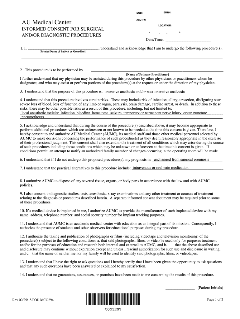  Informed Consent for Tonsillectomy and Adenoidectomy 2018-2024