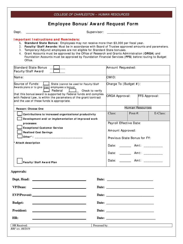  Employee BonusAward Request Form 2019-2024