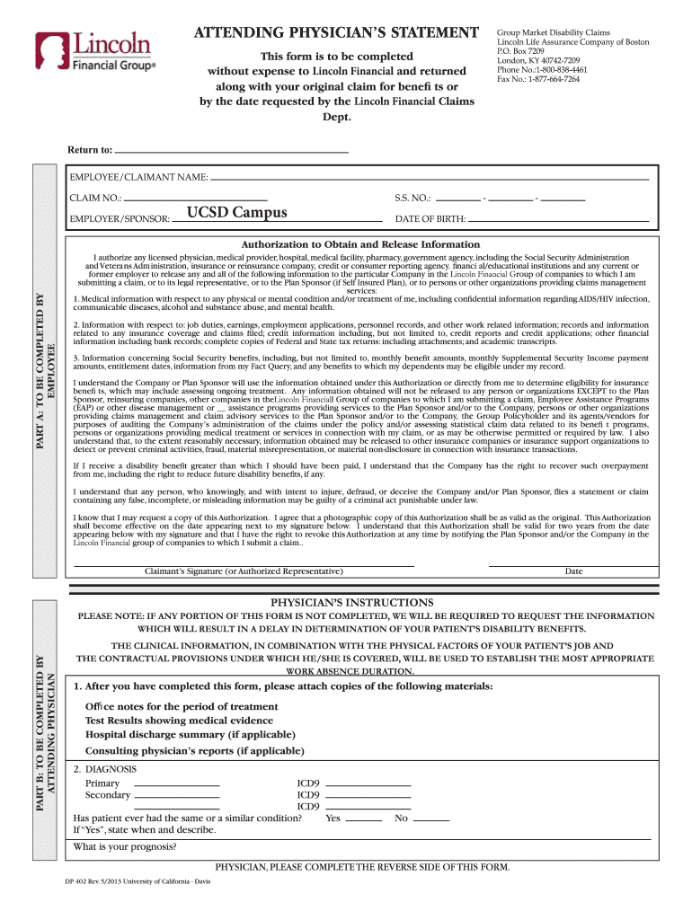  Lincoln Financial Disability Claim Form 2013-2023