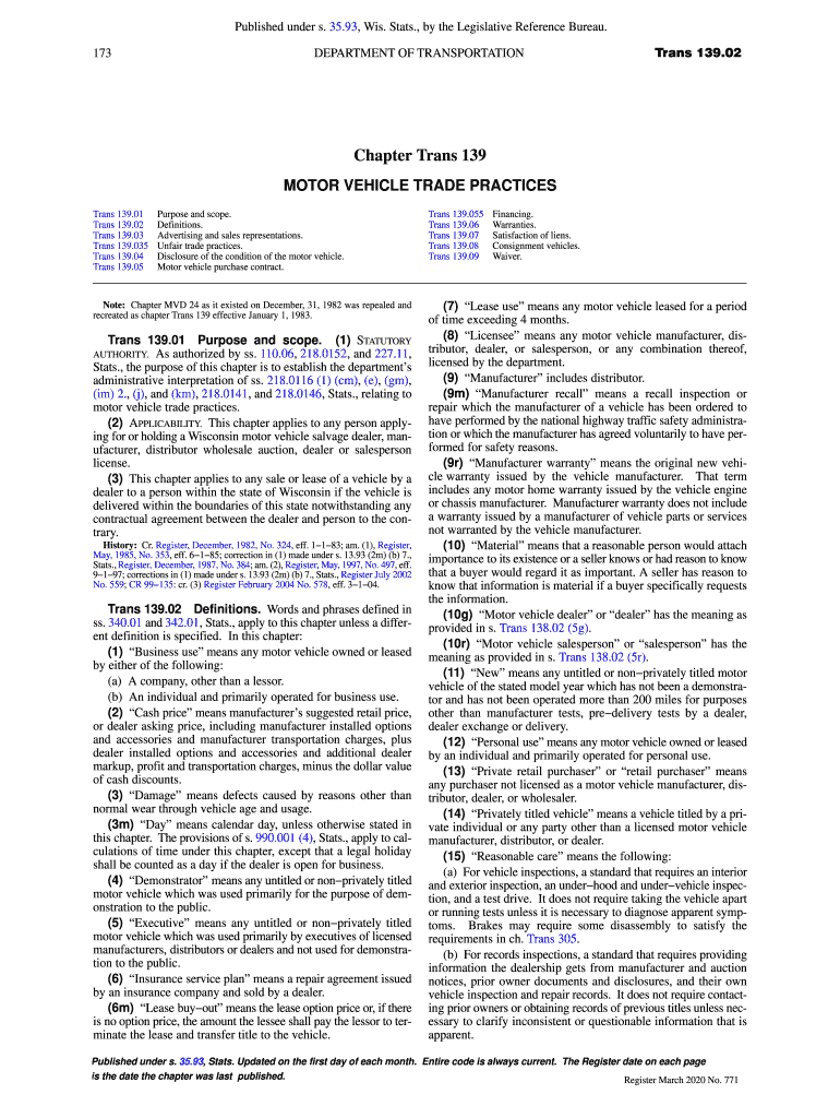 MOTOR VEHICLE TRADE PRACTICES  Form