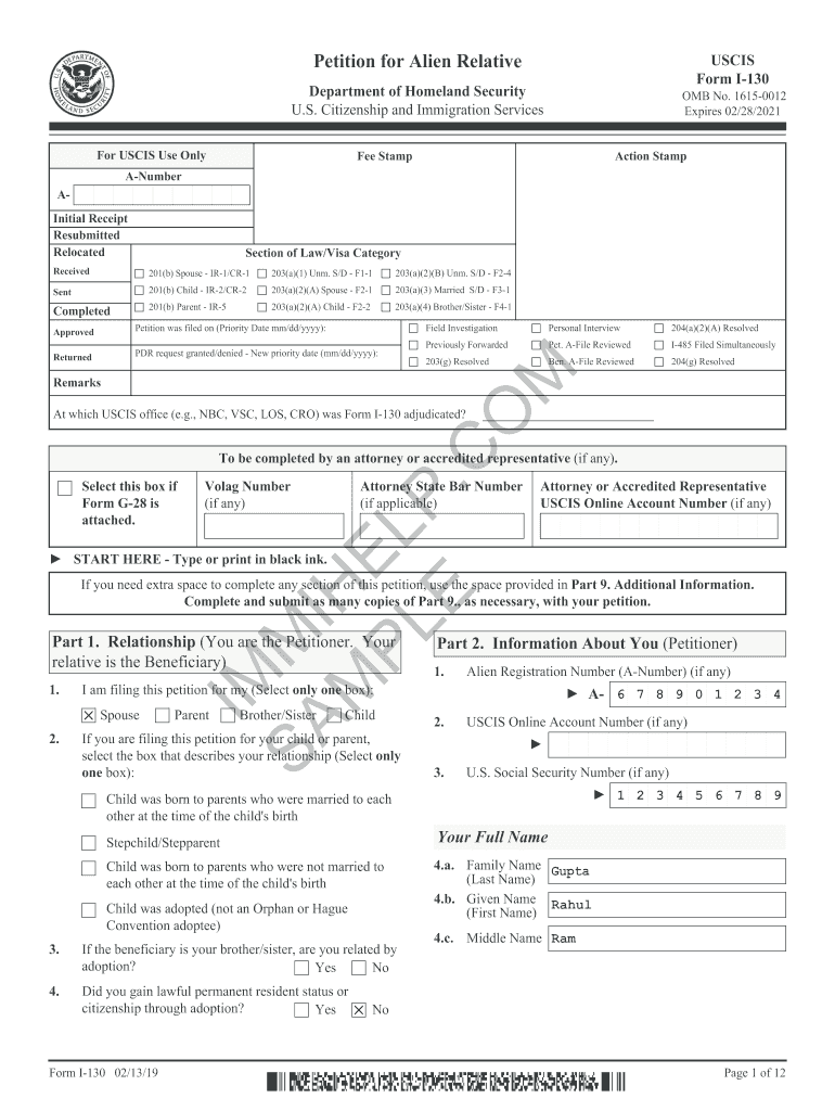 Form I 130 Sample