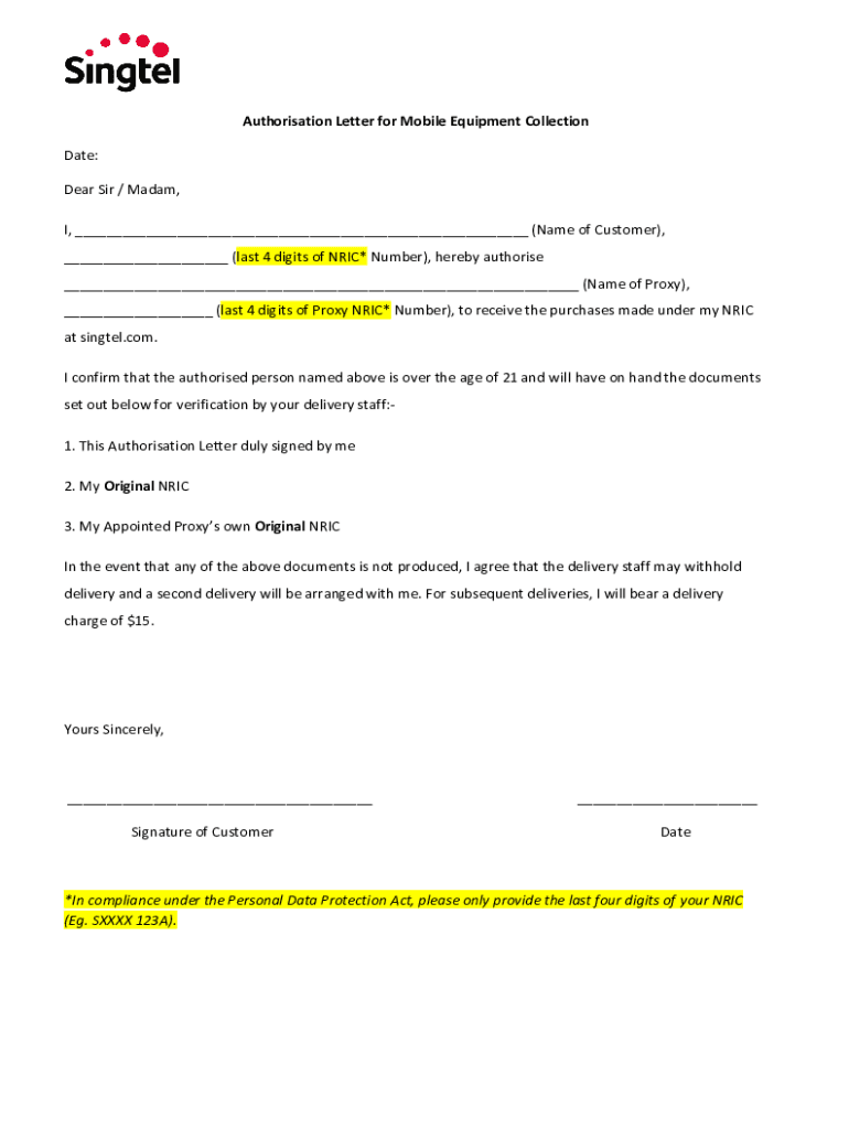 Authorization Letter for Mobile Equipment Collecti  Form