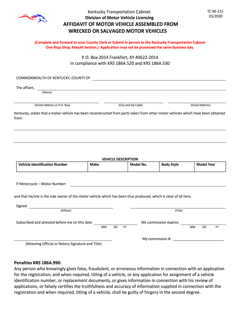  KY TC 96 215 Form Versions pdfFiller 2020-2024