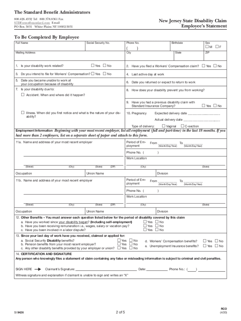  Email New Jersey State Disability Claim Your Standard 2020-2024