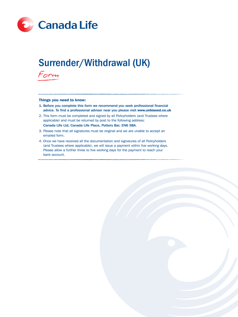  SurrenderWithdrawal UK 2020-2024