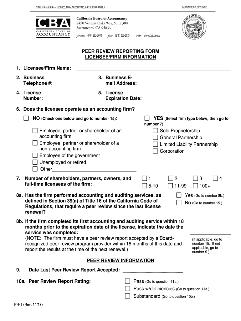  PEER REVIEW REPORTING FORM LICENSEEFIRM INFORMATION 3 2017