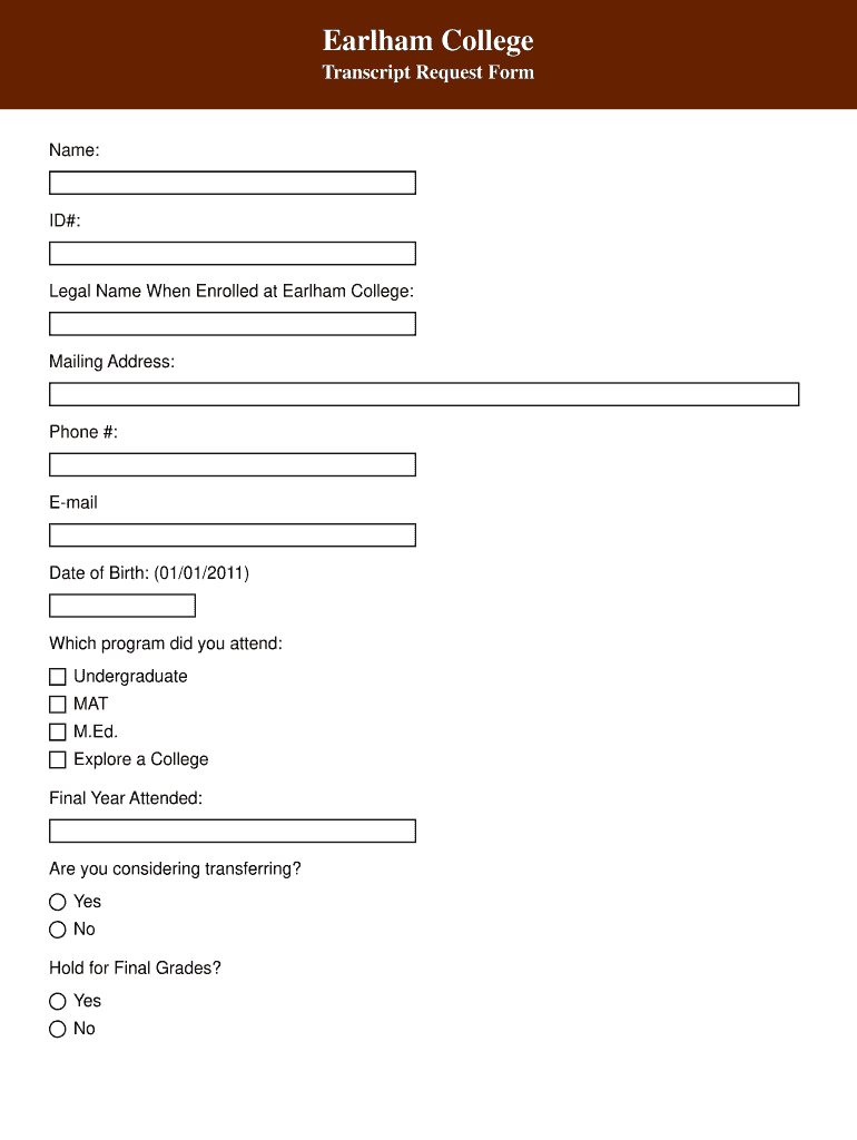 Transcripts, RegistrarEarlham College  Form