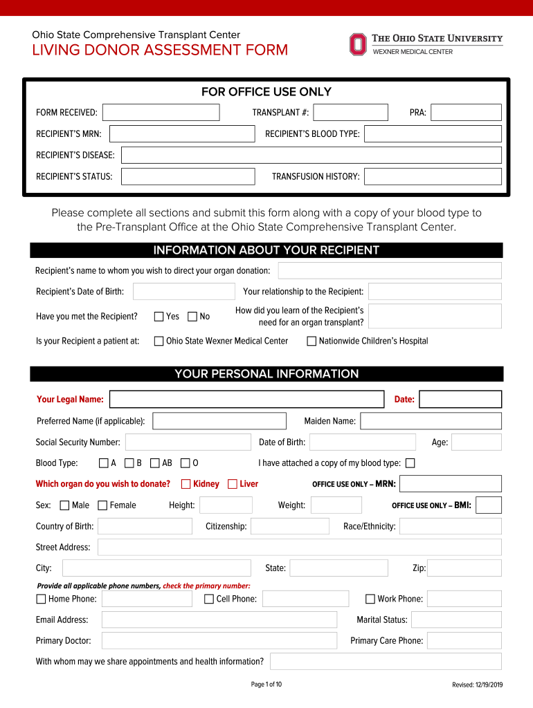  Donor Assessment Form Wexner Medical Center the Ohio 2019