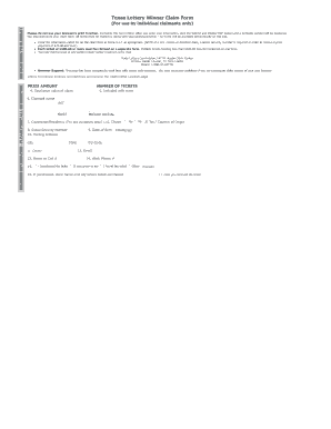 Texas Lottery Claim Form