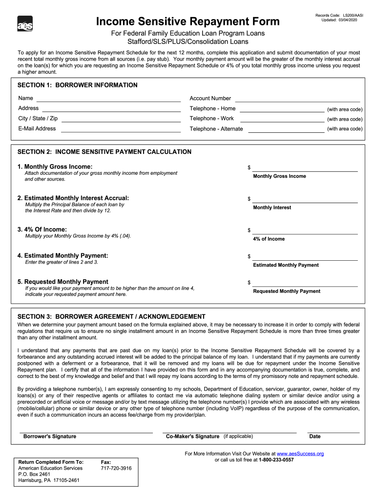 Get and Sign Income Sensitive Repayment Request 2020 Form