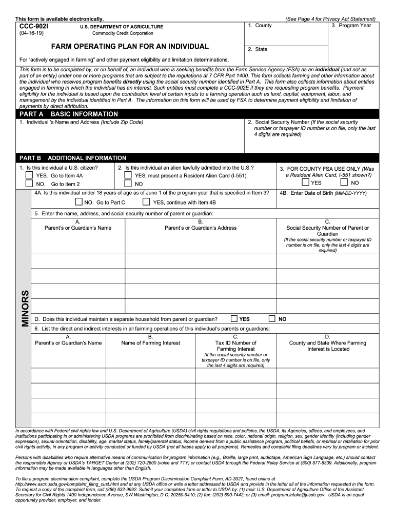  This Form is to Be Completed By, or on Behalf Of, an Individual Who is Seeking Benefits from the Farm Service Agency FSA as an I 2019-2024