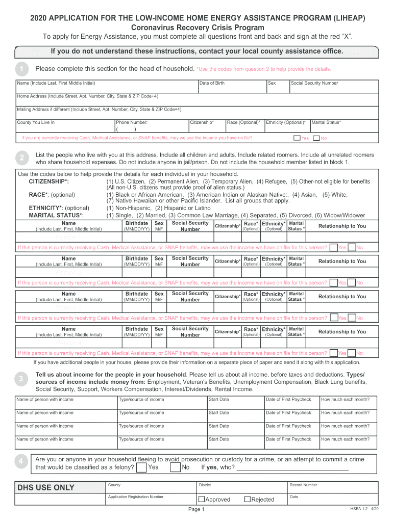 APPLICATION for the LOW INCOME HOME ENERGY ASSISTANCE PROGRAM LIHEAP  Form