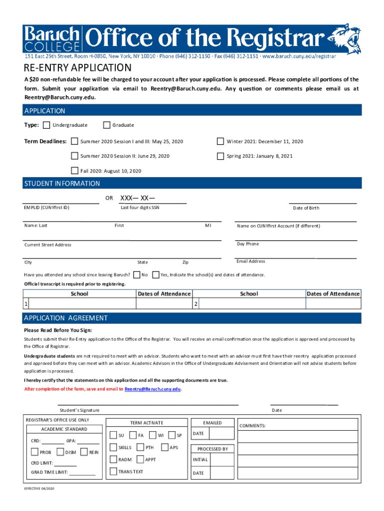  Re Entry Application 2020