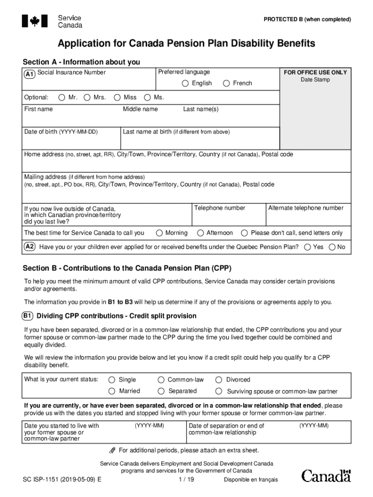 Canada Pension Plan Disability Benefits Application  Form