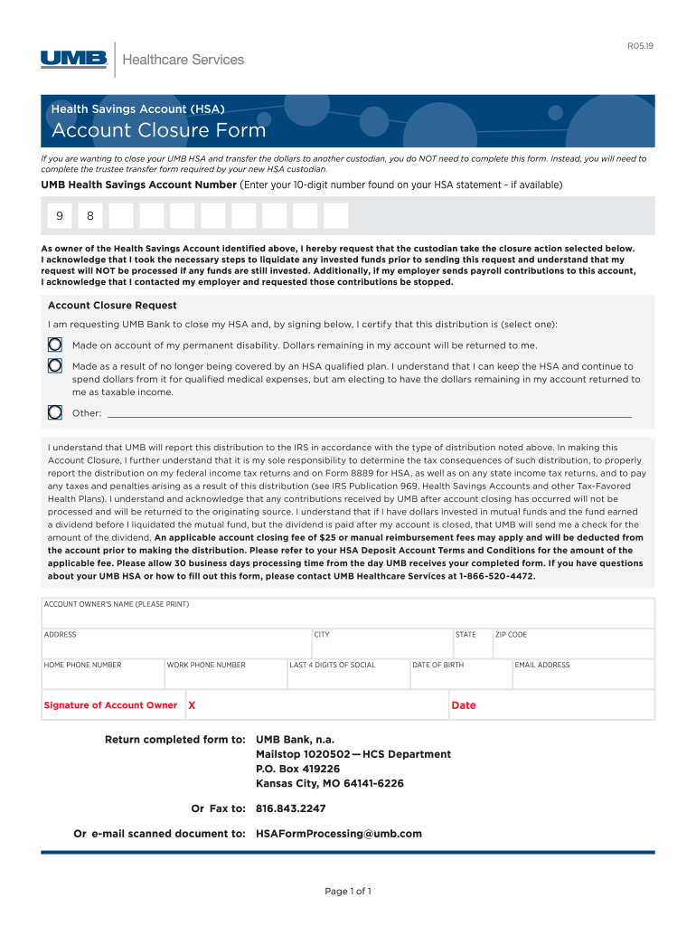  Account Closure Form UMB Bank 2019