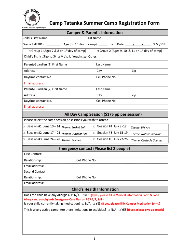 Camp Tatanka  Form